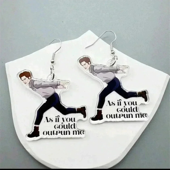 Twilight funny running Edward Cullen women's silver dangle earrings jewelry fash - Picture 2 of 7
